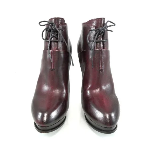 NIB$995 CoSTUME NATIONAL LACED LEATHER ANKLE BOOTS PLATFORM BACK ZIP HEELS 39.5